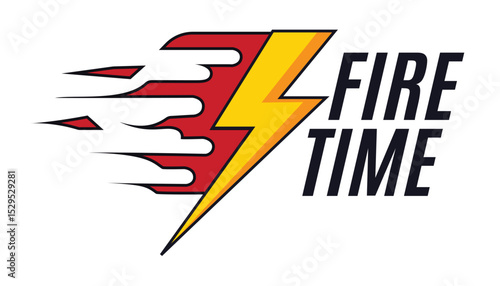 Fire time logo with a lightning bolt and speed lines, ideal for gaming, sports, or fast-paced events, conveying energy and quick action