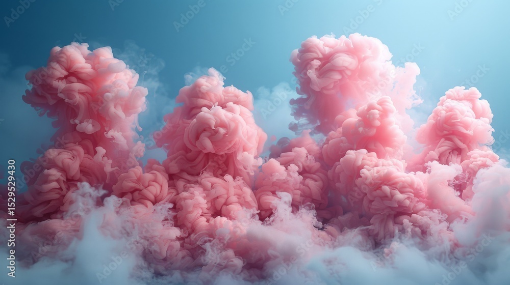 Fototapeta premium A visually captivating scene of swirling pink clouds against a serene soft blue backdrop, evoking feelings of tranquility, creativity, and abstract beauty.