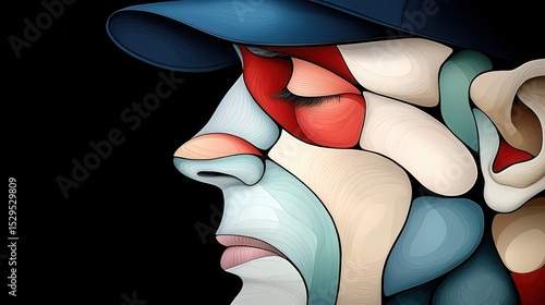 Abstract Colorful Geometric Portrait Profile in Dark Background