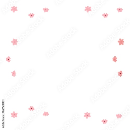 pink flowers frame on white background.
