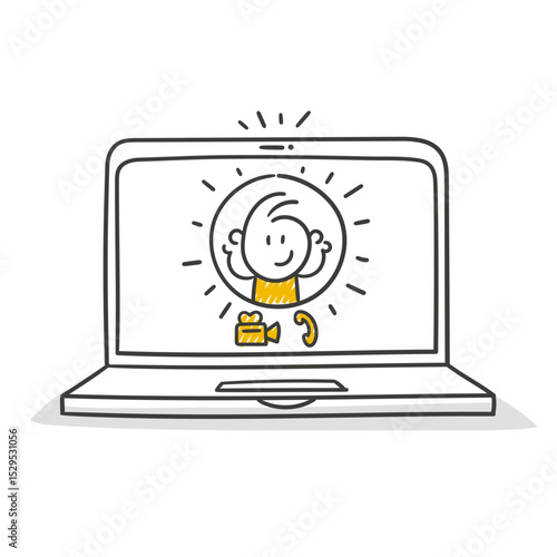 Strichfiguren / Strichmännchen: Laptop, Computer, Videocall. (Nr. 861)