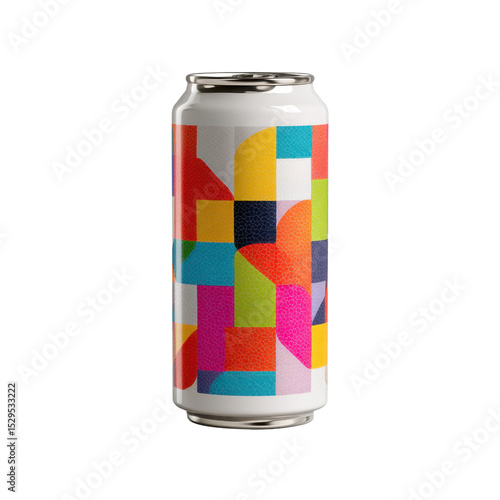 Colorful Geometric Abstract Design on a Beverage Can with Bold Shapes and Vibrant Patterns Transparent background or png