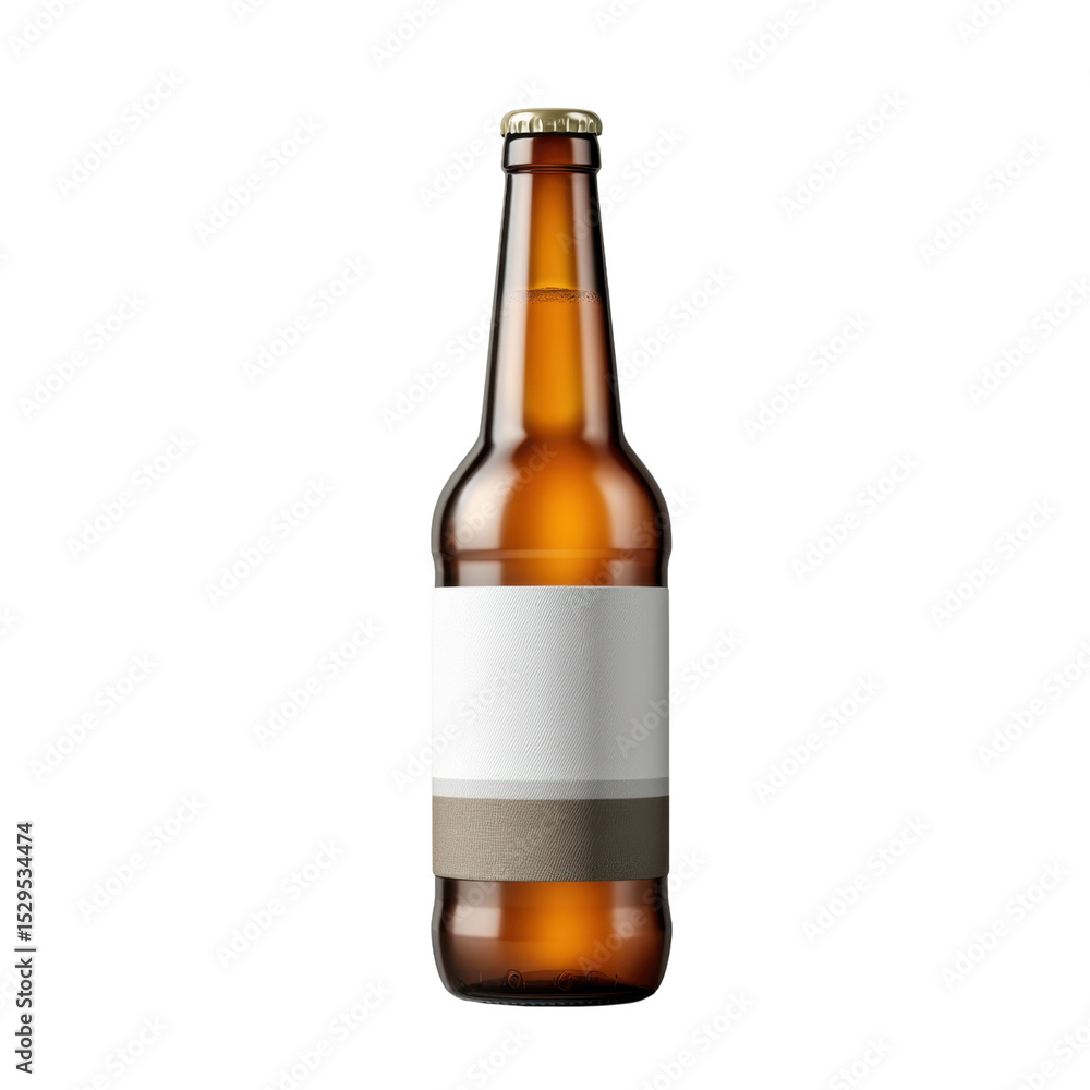 Brown Glass Bottle of Beer with Blank Label Ready for Custom Design or Branding on White Background Transparent background or png Brown Glass Bottle of Beer with Blank Label Ready for Custom Design or Branding on White Background Transparent background or png