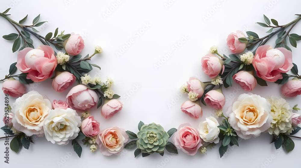 Floral arrangement of pink and white roses isolated on white background Floral arrangement of pink and white roses isolated on white background