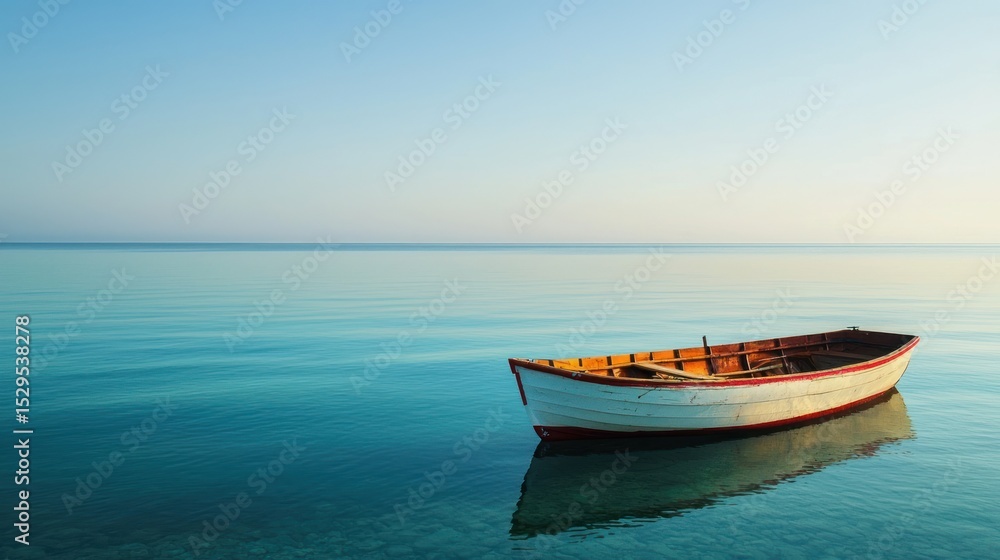 Naklejka premium Empty vessel in calm waters under clear sky