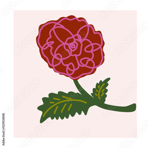 Flower in naive style, hand drawn illustration. Retro style careless element