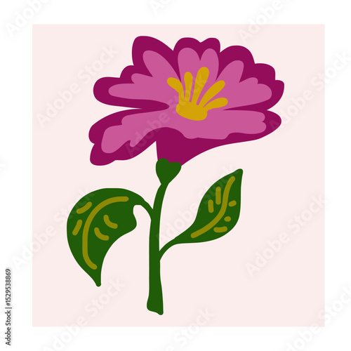 Flower in naive style, hand drawn illustration. Retro style careless element