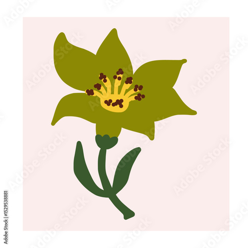 Flower in naive style, hand drawn illustration. Retro style careless element