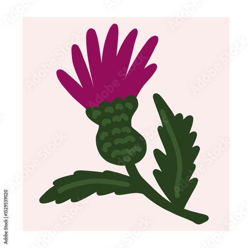 Flower in naive style, hand drawn illustration. Retro style careless element