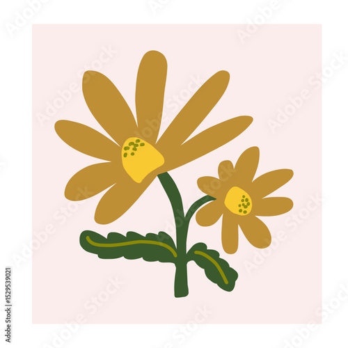 Flower in naive style, hand drawn illustration. Retro style careless element