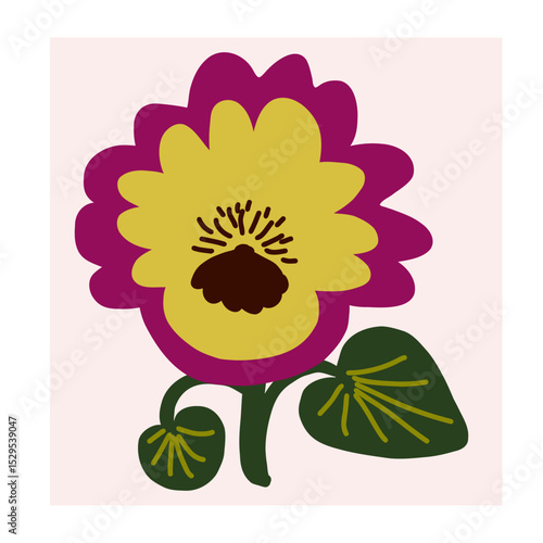 Flower in naive style, hand drawn illustration. Retro style careless element
