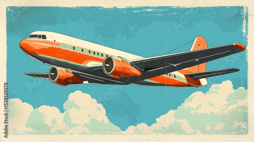 Illustrated airplane in retro aviation poster style