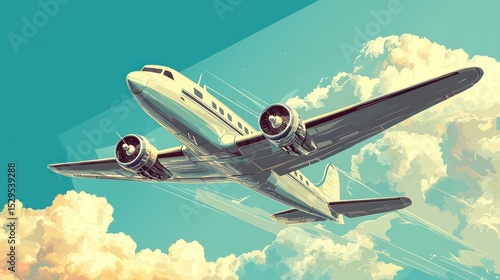 Illustrated airplane in retro aviation poster style