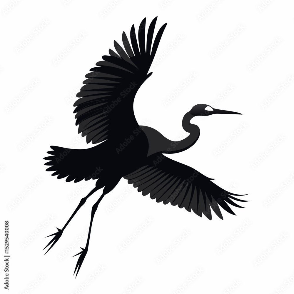 Fototapeta premium Egret in Flight Silhouette Vector Illustration on White Background Graceful Bird Design for Creative Projects