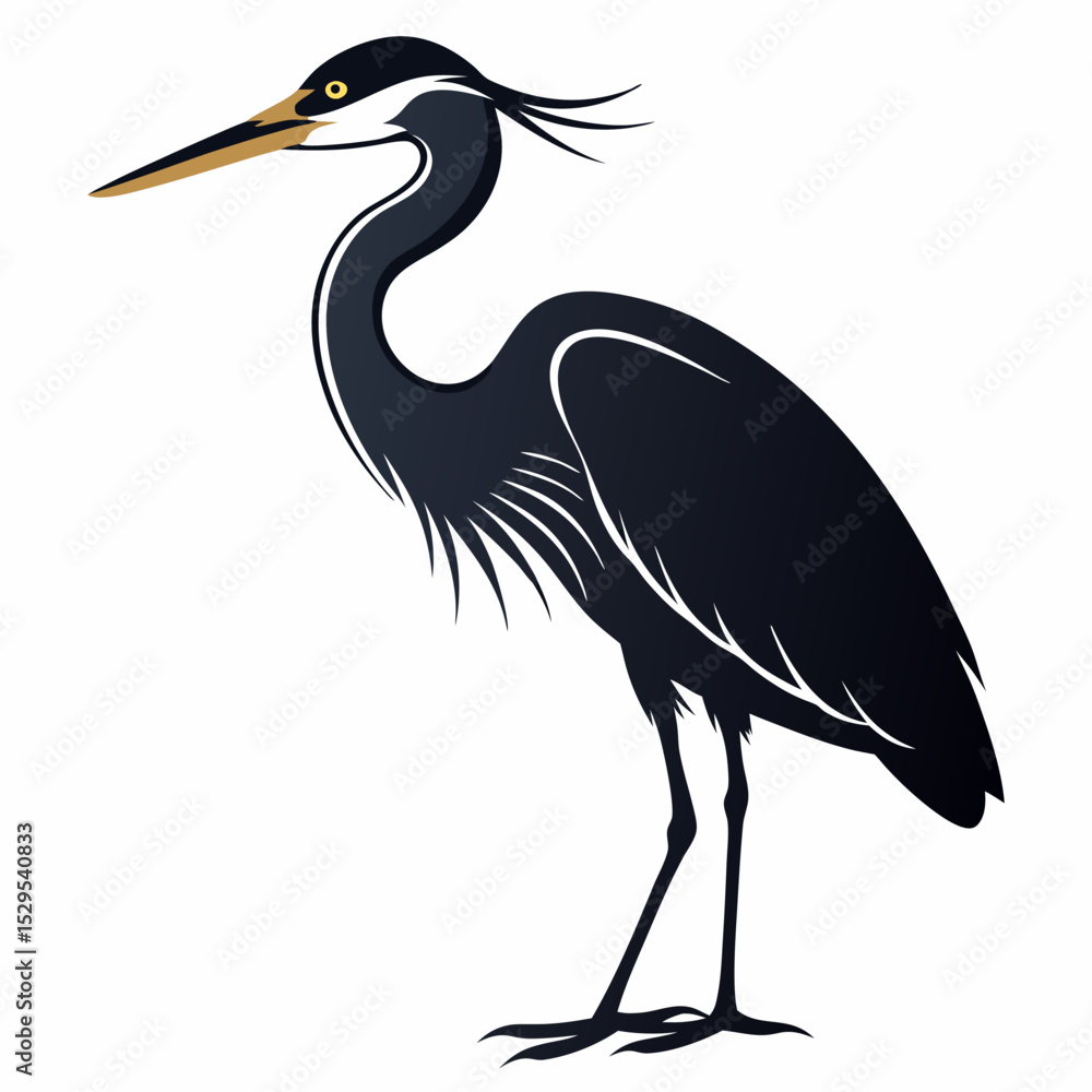 Fototapeta premium Elegant Heron Silhouette Vector Illustration on a Clean White Background Perfect for Nature and Wildlife Designs