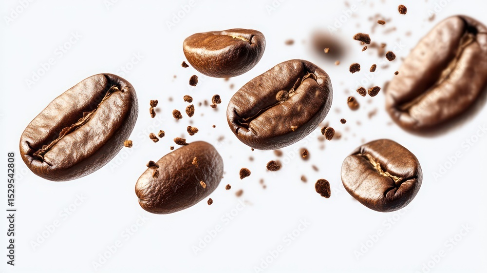 Flying whirl roasted coffee beans in the air studio shot with transparent background png Flying whirl roasted coffee beans in the air studio shot with transparent background png