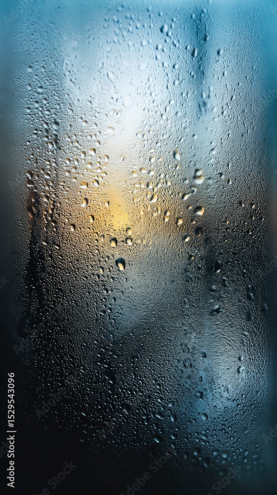 Textured glass surface with condensation or water droplets, backlit with soft light, abstract natural look Textured glass surface with condensation or water droplets, backlit with soft light, abstract natural look