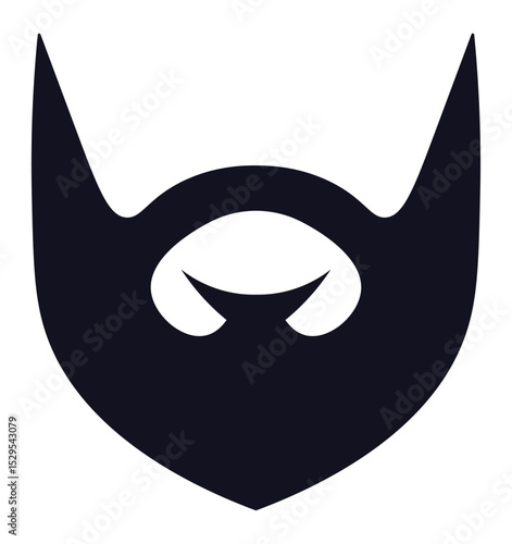 Stylized vector drawing representing a full black beard and mustache isolated on a white background, ideal for barbershops, men's fashion and personal care products