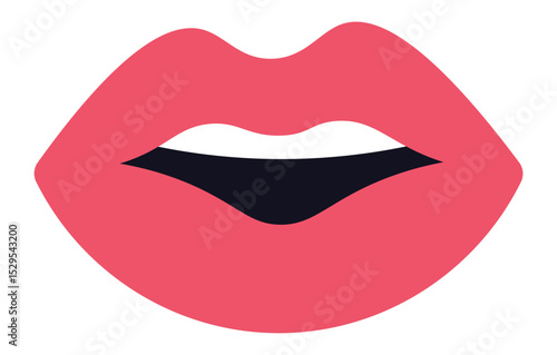 Slightly open red lips revealing teeth and tongue, expressing communication through talking or singing, presented as an isolated illustration on a clean white background