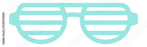 Turquoise shutter shade glasses isolated on white background representing disguise, party, fun, and celebration, perfect for summer events and festivals