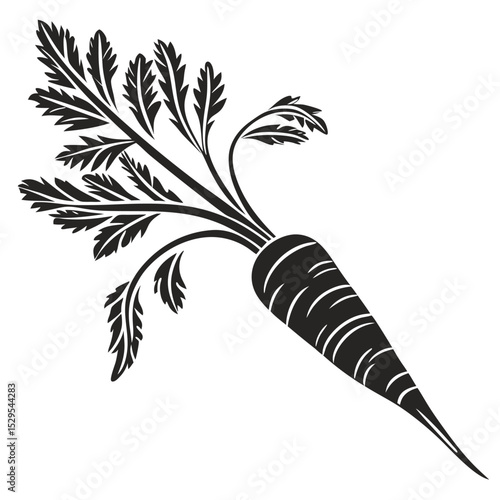 Detailed black silhouette of a carrot shows natural texture and earthy simplicity