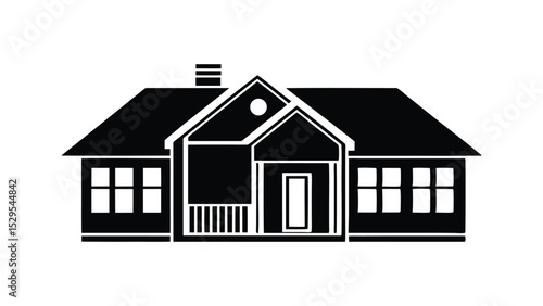 A 3D rendering of a set of house icons, perfect for illustrating residential real estate and building architecture silhouette vector icon on white background