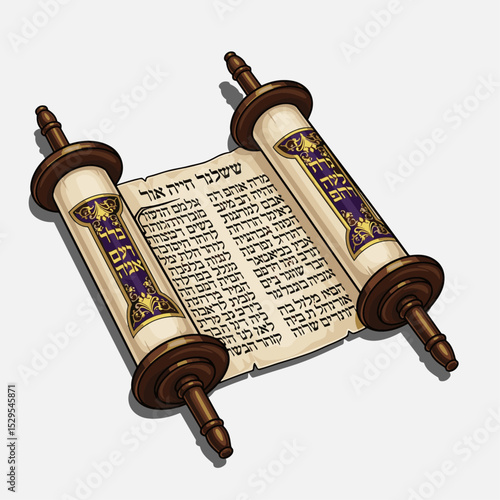 Ancient Hebrew Torah Scroll Unfurled Beautifully Decorated Religious Text