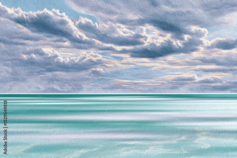 Obraz premium Peaceful Seascape Dream: Teal Ocean and Soft Clouds