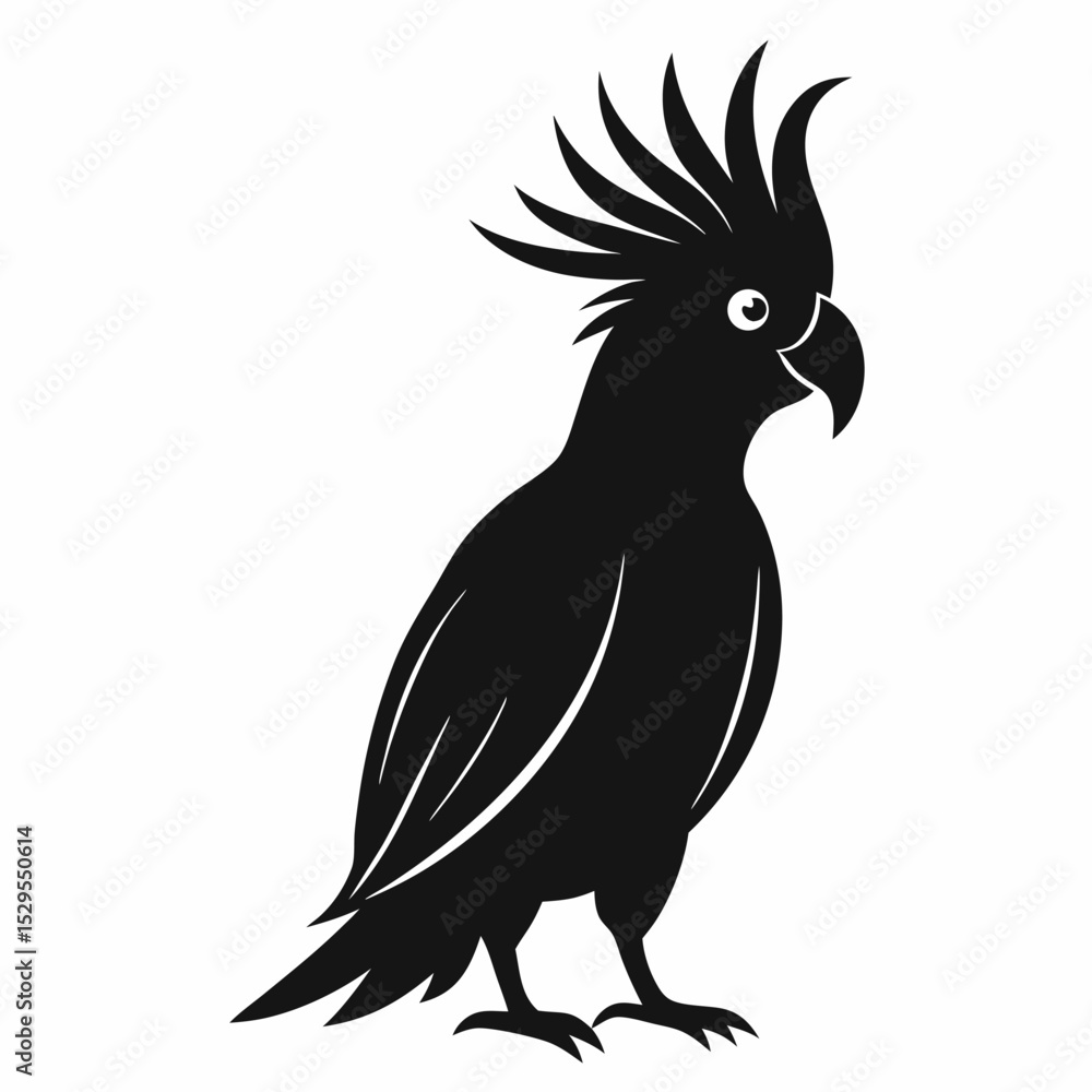 Fototapeta premium Cockatoo Silhouette Vector Illustration on White Background Simple Design Element for Graphic Projects and Creative Applications