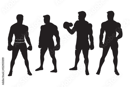 Set of vector illustrations of men's boxing silhouettes