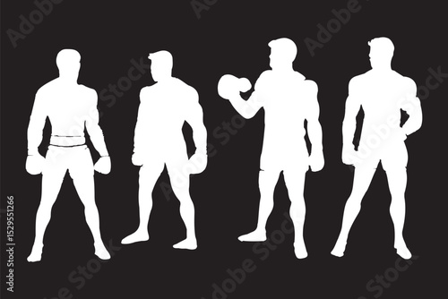 Set of vector illustrations of men's boxing silhouettes