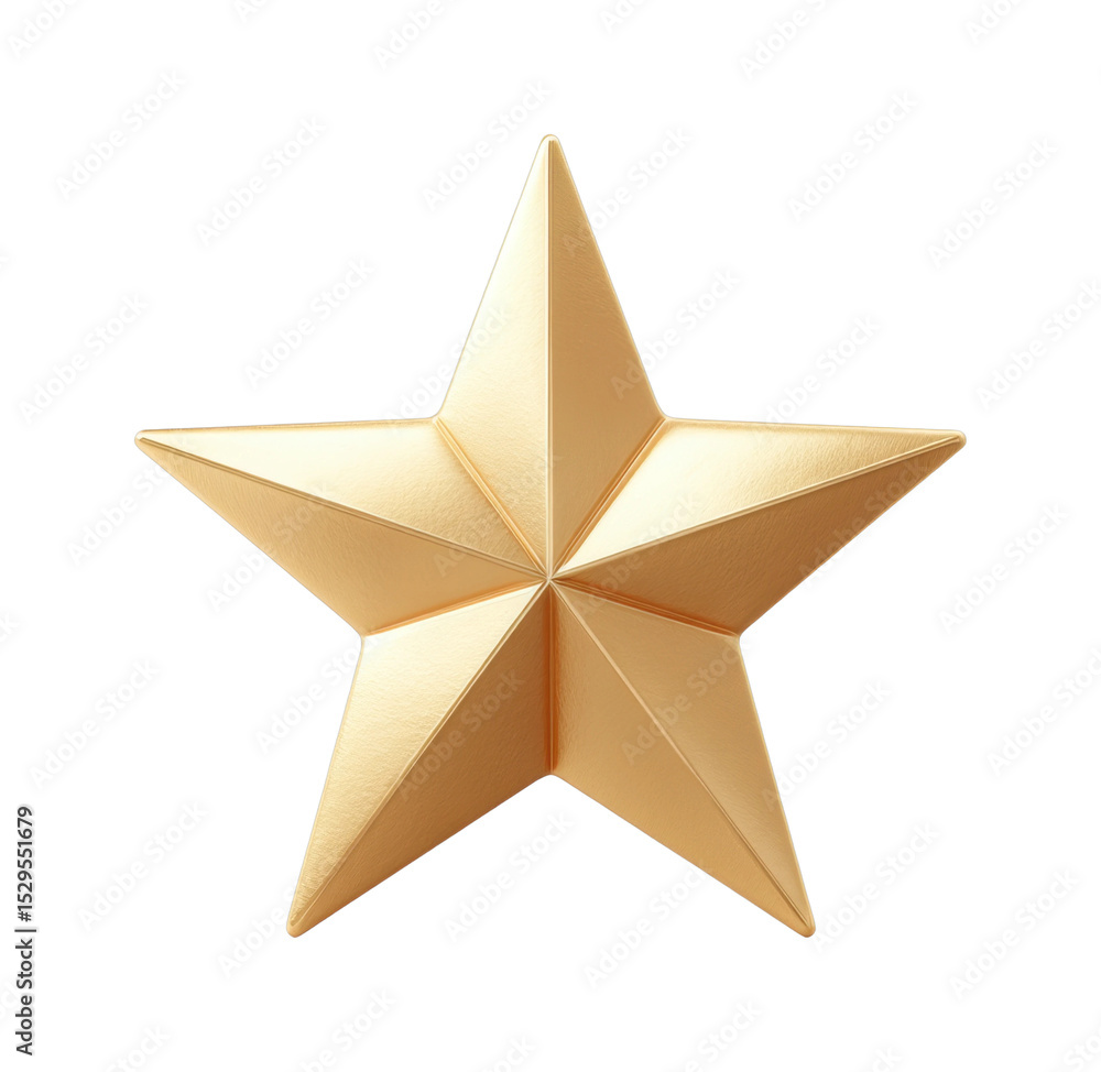 Obraz premium PNG Golden five-pointed star with smooth textured surfaces