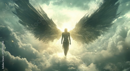 Angel Wings Sky Clouds Light Spiritual Divine Silhouette