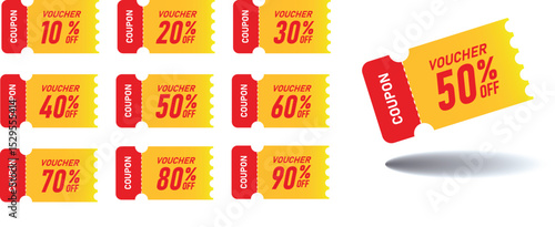 Coupon Sale banner template design. sale special up to 10% off,20% off,30% off,40% off,50% off,60% off,70% off,80% off,90% off. Super Sale, end of season special offer banner. vector illustration.