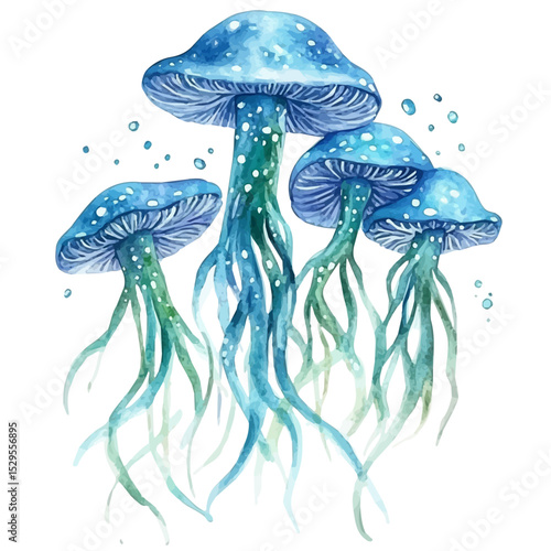 Bioluminescent Organisms, watercolor vector, high quality, isolated on a white background.