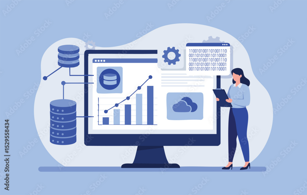 Flat Illustration Data Analysis and Cloud Computing - Modern Business Analytics Concept Flat Illustration Data Analysis and Cloud Computing - Modern Business Analytics Concept