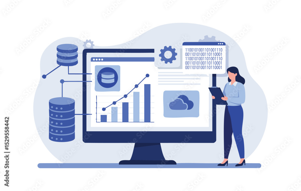 Flat Illustration Data Analysis and Cloud Computing - Modern Business Technology Concept Flat Illustration Data Analysis and Cloud Computing - Modern Business Technology Concept