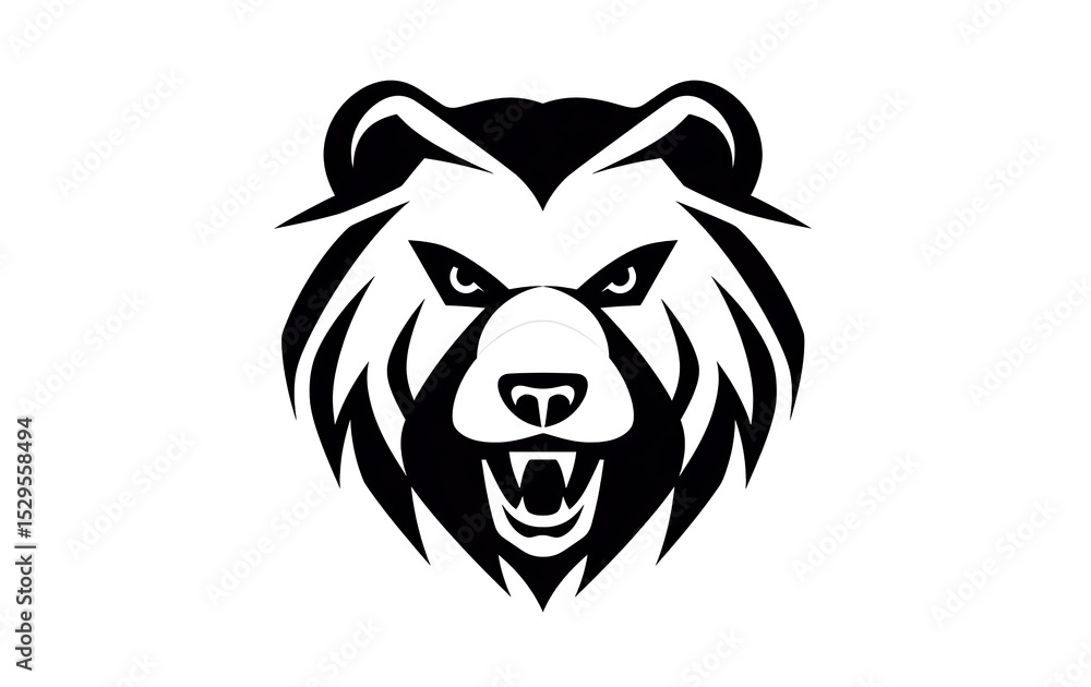 Obraz premium Black and white bear head, white background