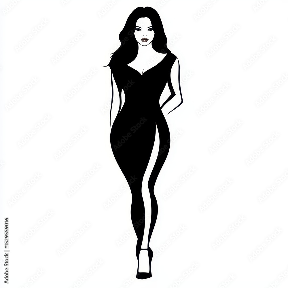 Elegant Woman in Black Dress Full Body on White Background Fashion and Style Elegant Woman in Black Dress Full Body on White Background Fashion and Style