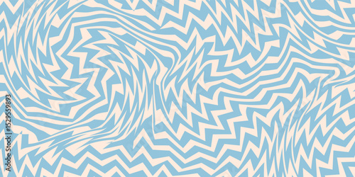 Blue and beige diagonal wavy lines seamless pattern. Simple vector abstract liquid stripes background.