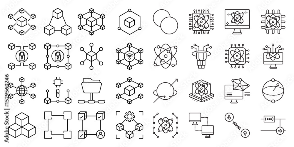 Fototapeta premium Next-Generation Decentralized Computing set of web icons in line style. quantum computing, blockchain network and decentralized computing. Vector illustration