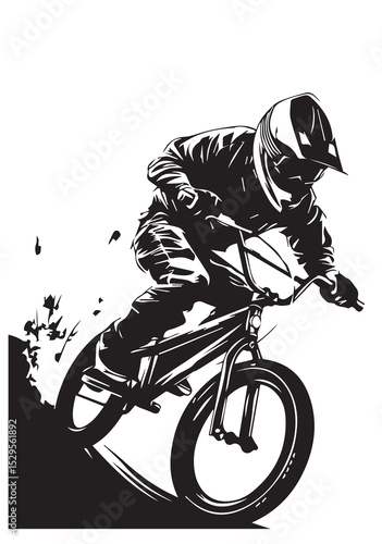 Freestyle BMX Rider Jumping - High Detail Black and White Silhouette
