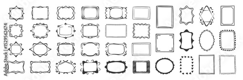 Hand drawn vintage frame set, doodle, wavy, squiggly minimalist borders for wedding invitations, birthday cards, social media templates. Vector illustration