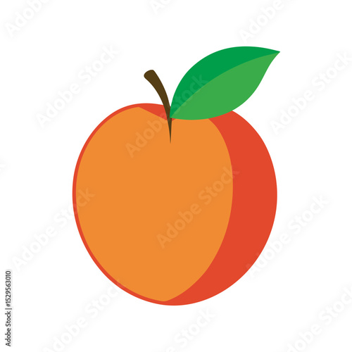 Nectarine With Leaf Outline Illustration