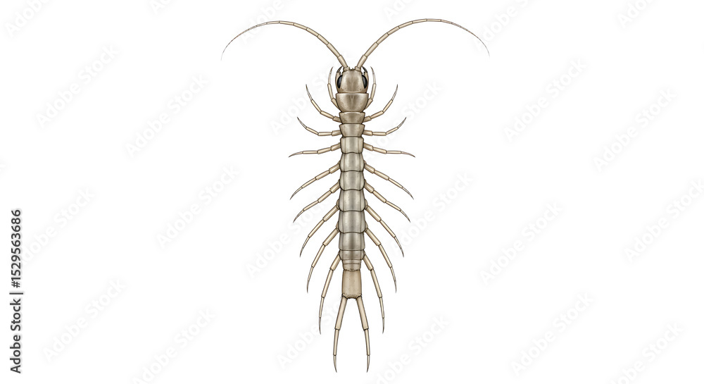Detailed Illustration of a Centipede with Long Antennae and Segmented Body Detailed Illustration of a Centipede with Long Antennae and Segmented Body