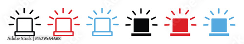 Siren icon set. outline and flat line . Police flasher sirens set realistic. Siren police light icon flat vector . Emergency siren icon, ambulance icon set.