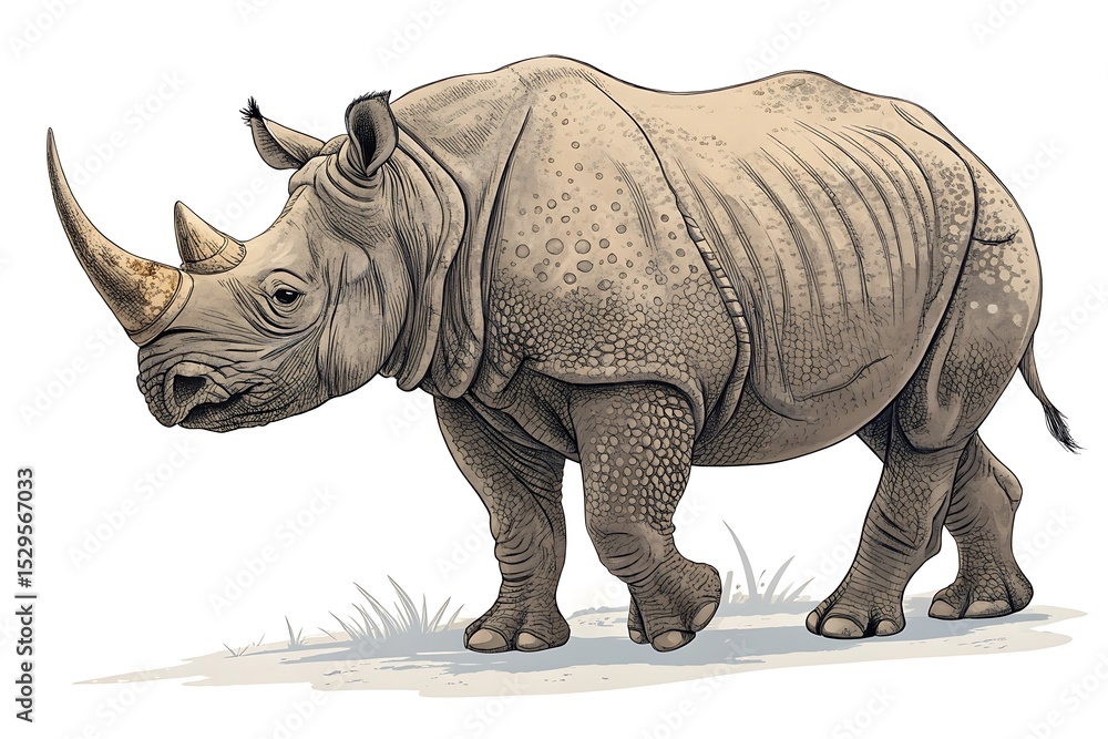 Fototapeta premium Detailed Illustration of a Javan Rhinoceros