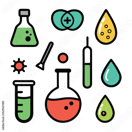 chemistry set of vector doodle icon on transparent background	