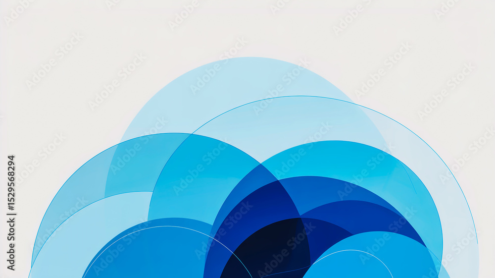 Obraz premium A minimalist abstract digital art background featuring overlapping curved shapes in various shades of blue.