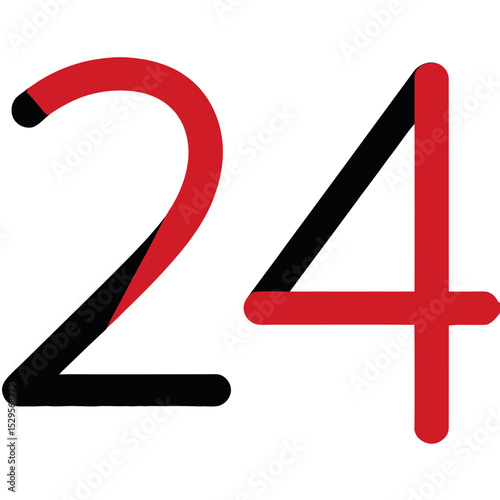 Bold Red and Black Number TwentyFour Graphic Design Element